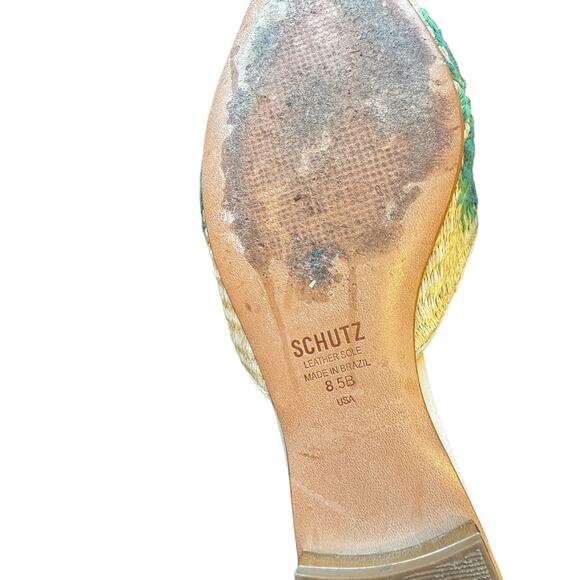 SCHUTZ Elvan Palm Sandal Slides Size 8.5 Anthropologie EUC Raffia $99 MSRP - Picture 9 of 9